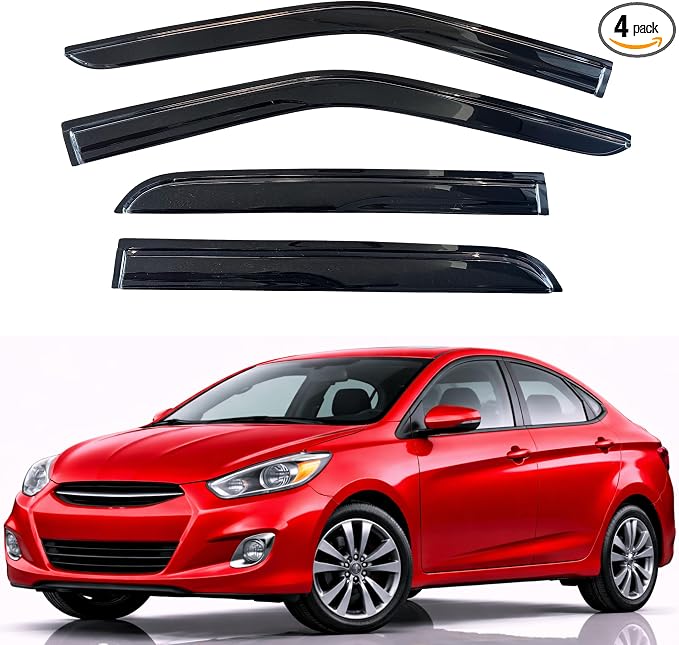 KPY Rain Guards Fit for 2012-2017 Hyundai Accent, Out-Channel Window Visors Vent Wind Deflectors 4PC, Car Accessories for 12-17 Accent (Excludes Hatchback)