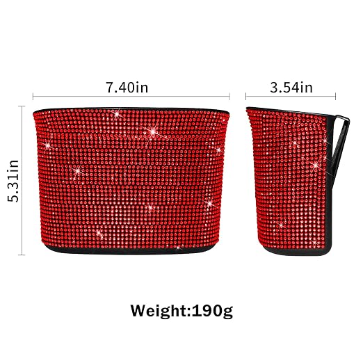 Car Trash Can, Hanging Trash Bin, Leakproof Garbage Organizer, Bling Vehicle Waste Basket, Mini Dustbin Container with Clip for Car, Office, Kitchen, Bedroom, Home and More, Red, Small