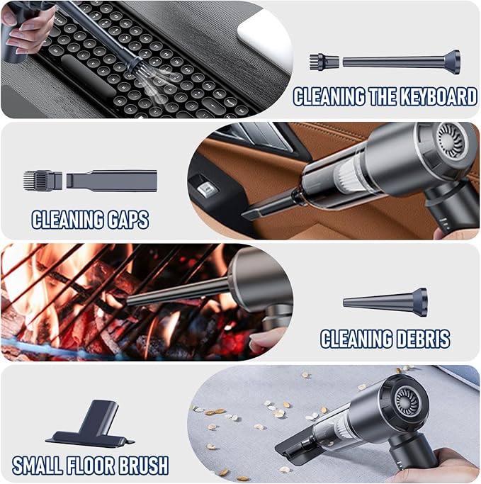 Car Vacuum Portable Cordless 20000PA High Power 4-in-1 Compressed Air Duster & Air Blower & Pump Hand Held Vacuum with Brushless Motor for Car, Home, Office,Camping Ideal Gifts for Men & Women