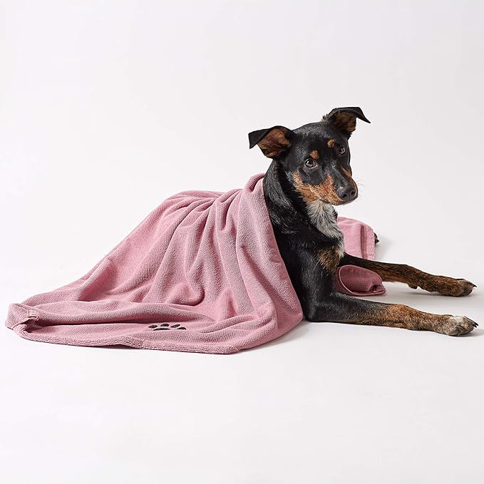 Pet Grooming Towel Collection Absorbent Microfiber X-Large, 41x23.5", Embroidered Rose