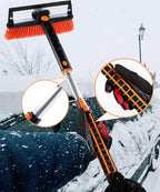 Car Snow Brush with Ice Scraper and Squeegee 3 in 1, 50" Extendable Cleaning Kit Long Handle, Windshield Snow Removal Tool Scratch Free, SUV Truck RV Window Roof Exterior Wash Supplies, Orange
