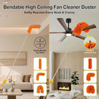 5-in-1 Duster with Extension Pole 100” Extendable Dusters for Cleaning Reusable Anti-Spin Dusting Kits for High Ceiling Fans, Cobwebs & Vents, Reinforced Stainless Steel Telescopic Handle