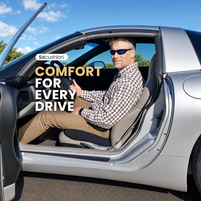 Car Seat Cushion for Long Driving – X Large Memory Foam Seat Cushion with Breathable 4D Mesh Cover, Sciatica & Tailbone Pain Relief, Orthopedic Coccyx Cushion for Car, Truck (Black)