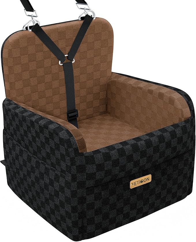 Waterproof Dog Car Seat for Small Medium Dogs, 6in Memory Foam Pet Booster Seat for Dogs up to 26 lbs with Pockets, Detachable Washable Pet Carseat with Y-Shape Safety Belt
