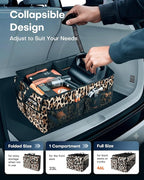 Trunk Organizer - Car Organizer, Foldable Trunk organizer for SUVs & Sedans, Sturdy Car Organization for Car Accessories, Tools, Sundries, Leopard, 2 Compartments, 21.3"×12.6"×10.6"