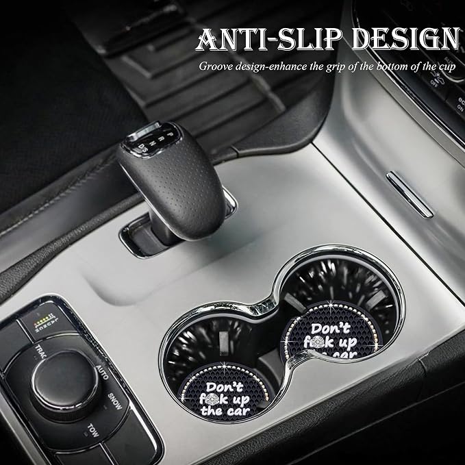 2PCS Bling Crystal Rhinestone Cup Holder Coaster – 2.75 Inch Anti-Slip Auto Insert Cup Coaster – Sparkling Interior Decor Accessories for Cars & Vehicles (Black & Colorful)