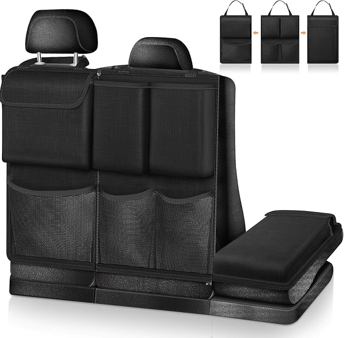 Car Trunk Organizer and Storage, Detachable Seat Back Hanging Organizers Storage with Zippers, Large Capacity Car Accessories Interior for Jeeps, SUVs, Vans (Black)