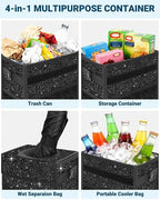 Car Trash Can with Lid, Leakproof Car Trash Bag Hanging Waterproof Automotive Garbage Can with Storage Pockets Mini Vehicle Trash Bin for Back/Front Seat(Sparkly Black,2.5 Gallon)