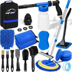 Car Wash Detailing Kit Cleaning Set with Foam Gun Sprayer, Long-Handle Brush, Large Wash Mitt, Towels, Complete Interior & Exterior Car Washing Supply Set (Blue)