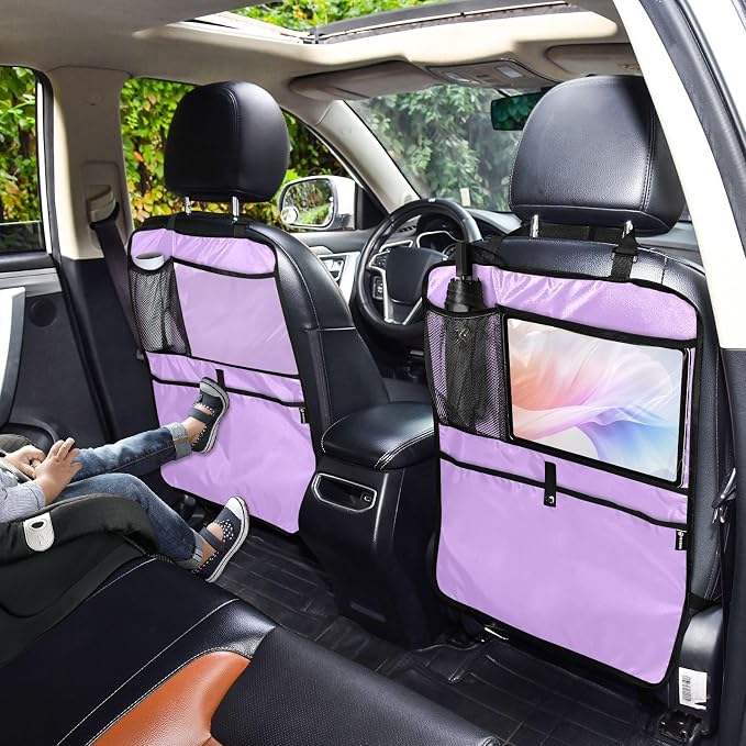 Mauve Seat Back Protector Car Seat Back Storage Bag Anti-kick Pad, Back of Front Seat Cover for Kids Feet, 2 Pack