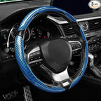 3pcs Carbon Fiber Anti-Skid Steering Wheel Cover, Waterproof Design, Universal Fit for 14-16 Inch Car Wheel Cover, Interior Car Accessories for Jeeps, SUVs, Trucks (Glossy Blue)