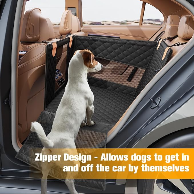 Large Dog Car Seat, Back Seat Extender for Dogs with 3 Mesh Windows, Waterproof Medium Carseat for Dogs with Hard Bottom, Pet Seat Cover for Cars, Trucks and SUVs