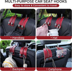 2PCS Leather Car Seat Hooks for Headrest, Vehicle Hanger Storage Organizer Universal for Handbag Purse, Car Accessories Gift (Red-Black)