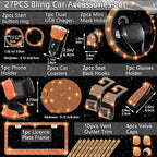 27 PCs Orange Bling Car Accessories Set for Women, Steering Wheel Covers Universal Fit 15 Inch, Bling License Plate Frame, Bling Phone Holder, Bling Car Coasters (Orange Diamond)