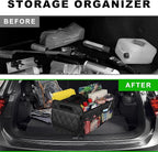 Car Trunk Organizer, Collapsible Auto Storage Box with Multi Pockets, Waterproof Oxford Cargo Organizer with Reinforced Handles, Universal Car Accessories for Men Women (White)