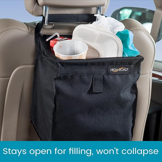 TrashStash Hanging Car Garbage Bag with Push-Close Lid and Waterproof Bin for Car, SUV and Truck Seat Backs - Holds 3 Gallons of Car Trash (Black)