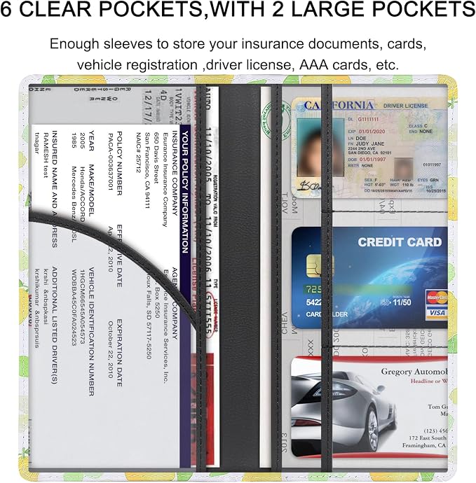 Premium Car Registration & Insurance Card Holder with Magnetic Shut, Vehicle Glove Box Car Organizer - For Documents, Cards, License (Lemon)