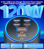 USB C Car Charger, KYOHAYA 120W 6-Port USB-C & USB-A Power Cigarette Lighter Fast Charging Adapter PD/QC Type C Car Charger for iPhone 17 Pro 17 Pro Max 16 Pro 15 14 13 12 11/Galaxy S26 S25/Pixel/iPad