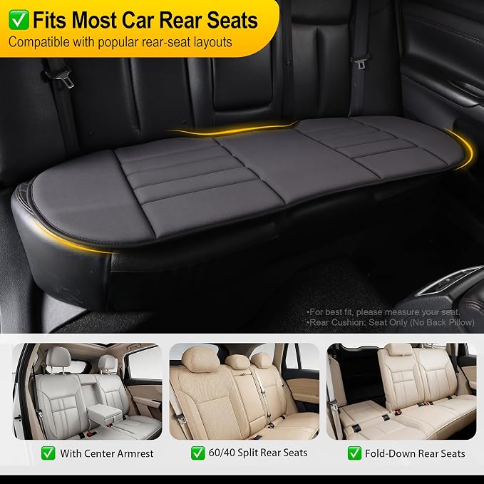 3-Piece Car Seat Cushion Set, 1.2inch Memory Foam Comfort, 2 Front Automotive Seat Cushions + Rear Bench Cushion, Non-Slip Bottom, Fits Sedan SUV Truck Van, Car & Office Chair, Dark Grey
