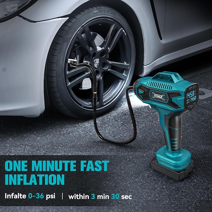 Cordless Tire Inflator Air Compressor Compatible with Makita 18V Battery, 160PSI Portable Air Pump with Digital Pressure Gauge, Fast Inflation for Cars, Motorcycles, Bikes (Tool Only)