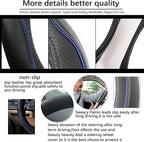 ESEWALAS Universal Car Steering Wheel Cover,Anti-Slip Leather Steering Wheel Cover,Sports Style Steering Wheel Protector,Car Interior Accessories Auto Steering Wheel Covers (Black with Blue)