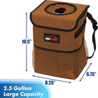 Waterproof Car Trash Can with Lid and Pockets, 2.5 Gal, Brown | Leakproof, Collapsible Multipurpose Car Bin with 3 Side Storage Pockets, Adjustable Straps