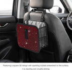 Bling Car Trash Can with Rhinestone, Sparkling Foldable Auto Garbage Container Hanging Back Seat Organizer, Crystal Dustbin Leakproof Garbage Can for Vehicle Home Office (Red)