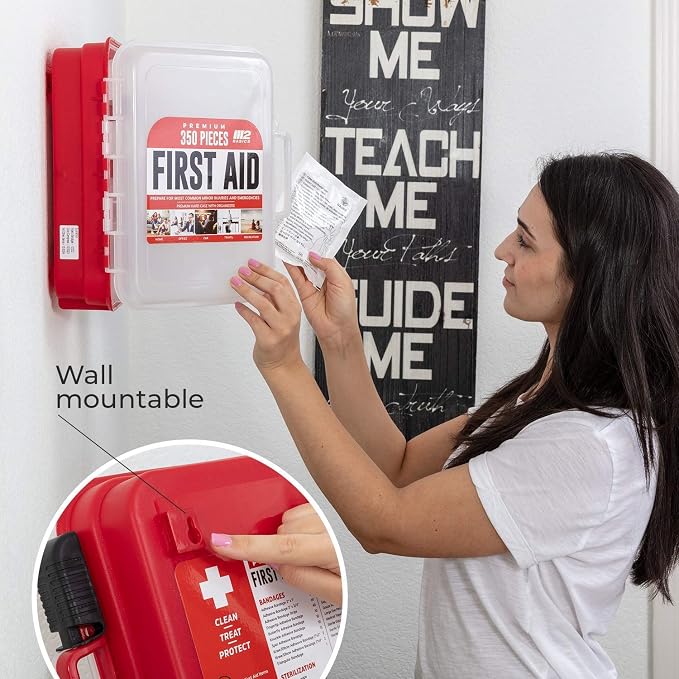 350 Piece Professional Wall-Mount First Aid Kit, Home, Business | Dual-Layer Hard Case, Office, Warehouse, Jobsite, Garage, Vehicle, Workplace Safety, Classroom And Emergency Readiness