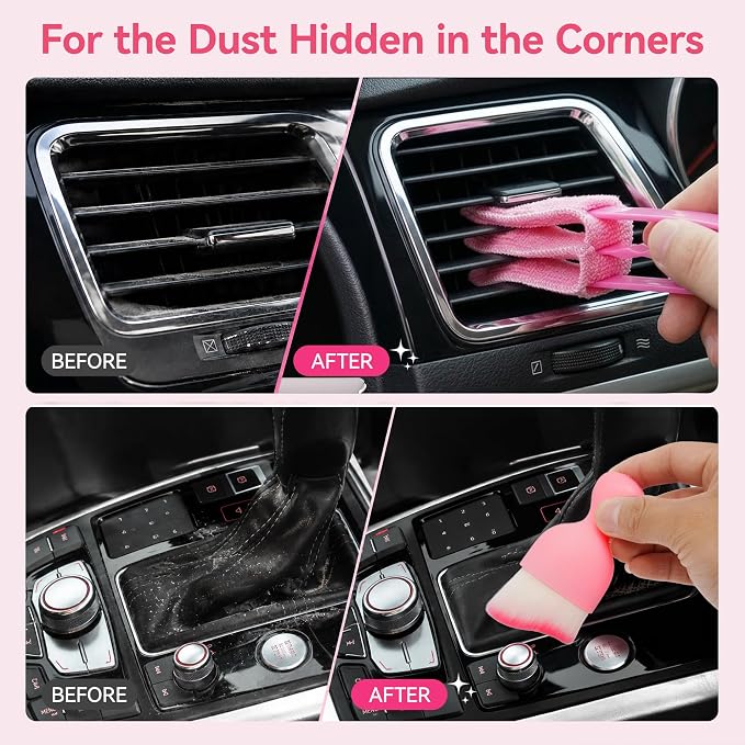 Car Interior & Glass Cleaning Kit, 16Pcs Car Detailing Kit - Car Duster Brushes & Detailing Supplies, Interior Car Cleaner with Windshield Cleaner Tool, Vent Brush & Microfiber Towel, Storage Bag