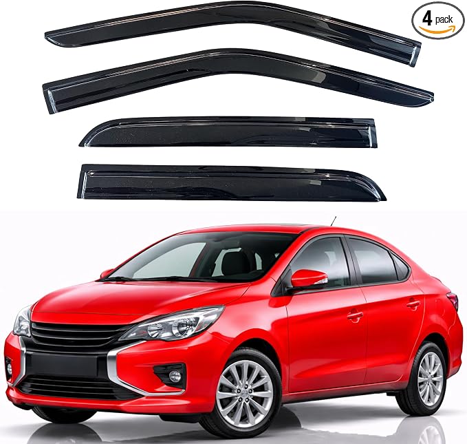 KPY Rain Guards Fit for 2014-2022 Mitsubishi Mirage Sedan, Out-Channel Window Visors Vent Wind Deflectors 4PC, Car Accessories for 14-22 Mirage Sedan (Excludes Hatchback)