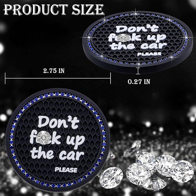 2PCS Bling Crystal Rhinestone Cup Holder Coaster – 2.75 Inch Anti-Slip Auto Insert Cup Coaster – Sparkling Interior Decor Accessories for Cars & Vehicles (Black & Blue)