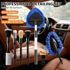Windshield Cleaner Tool, 12Pcs Car Cleaning Kit, 23-inch Extendable Handle with 4 Microfiber Pads, Car Interior Detailing Brushes, All-in-One Inside Car Cleaning for Auto Detailing
