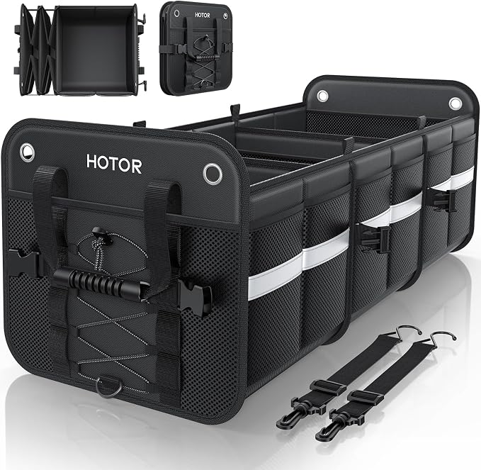 Trunk Organizer for SUV – Car Storage Box with Reflective Strips, Collapsible Car Organizer with Large Capacity, Essential Car Accessories for Truck, Van & Sedan, Black, 33.1" x 13.0" x 12.0"
