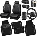 14 PCS Bling Diamond Car Accessories Set for Women, Leather Seat Covers Front Seats Sparkly Rhinestone 15'' Steering Wheel Covers Shining Diamond Car Floor Mats Cute Interior Sets, Silver