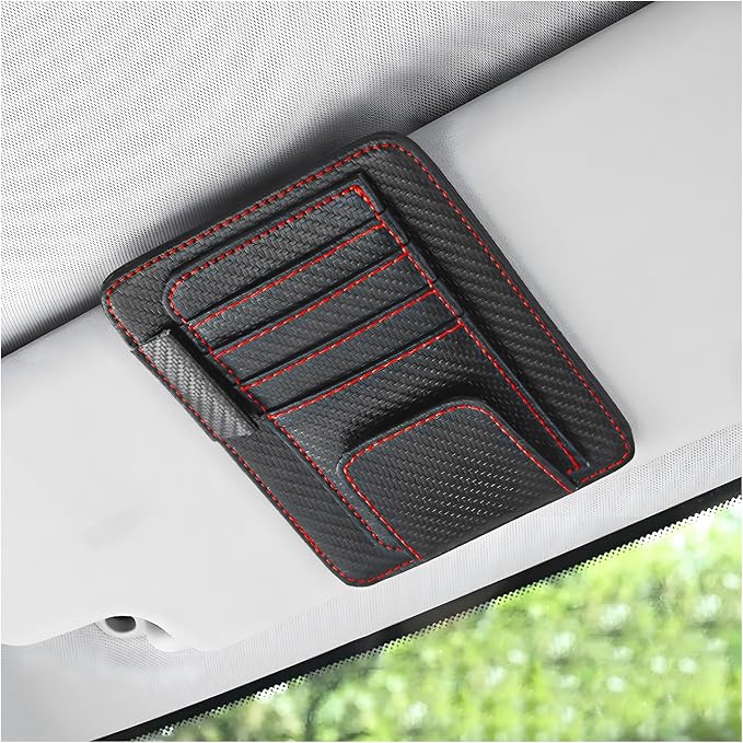 Car Sun Visor Organizer, Auto Visor Organizer and Storage, Registration and Document Holder, Vehicle Accessories for Sunglasses Document Card Pen Driver License (Carbon Fiber Red Line)