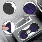Gothic Purple Damask Floral Steering Wheel Cover for Women, Anti-Slip Car Steering Wheel Cover with 2 Pcs Cup Holders Neoprene Breathable Car Accessories Universal 15 Inch Auto Interior Decor