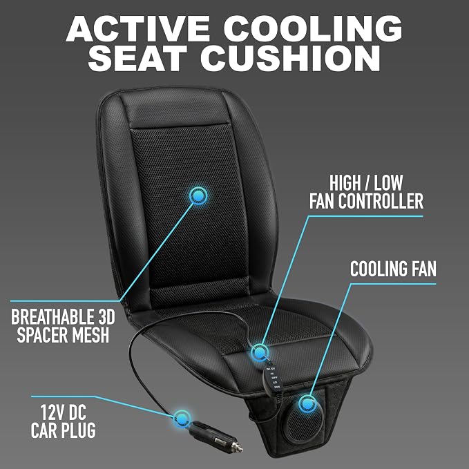 Cooling Car Seat Cushion 12V Black Automotive Adjustable Temperature Comfortable Car Seat Cooling Pad, Cooling Car Seat Cover for Car SUV Truck Universal Fit