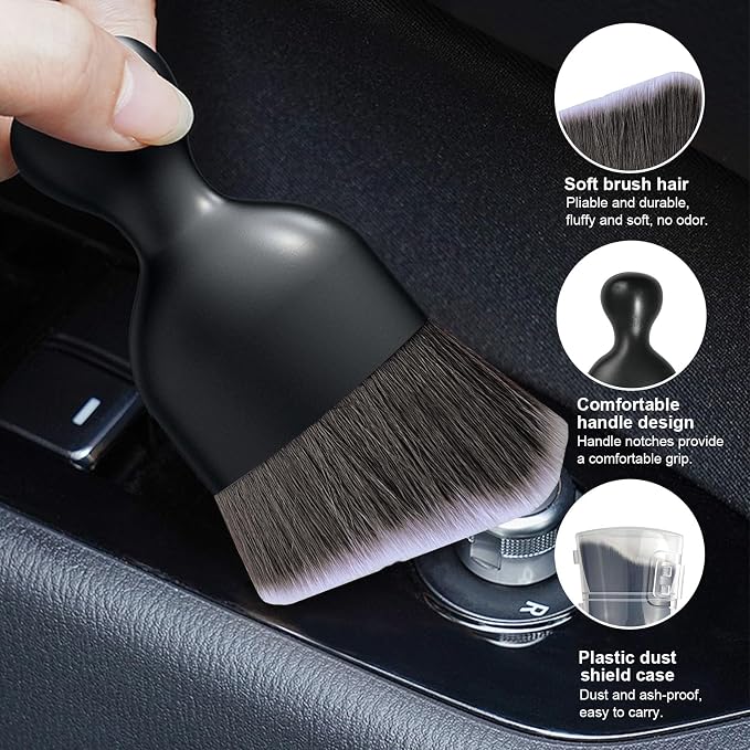 Car Detailing Brush, Curved Soft Bristles Auto Removal Dust Collectors, Universal Vehicle Dashboard, Air Conditioner Vents etc Interior Cleaning Tool Accessories (Brown/White)