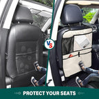 Beige Car Seat Organizer for Kids Backseat Kick Mat with Adjustable Strap Back of Seat Protector for SUV Vehicle Car 1 Pcs