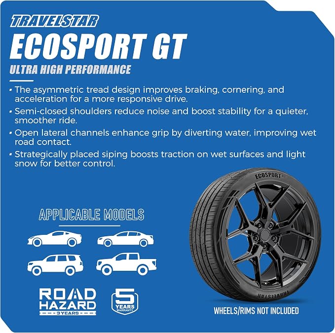 Set of 2 (Two) Ecosport GT Ultra High-Performance 265/30R22 All Season Passenger Tire Set 265/30/22 265/30ZR22XL 97W XL Dual Tread Design for Sports Cars & Luxury Sedans[TIRE ONLY]