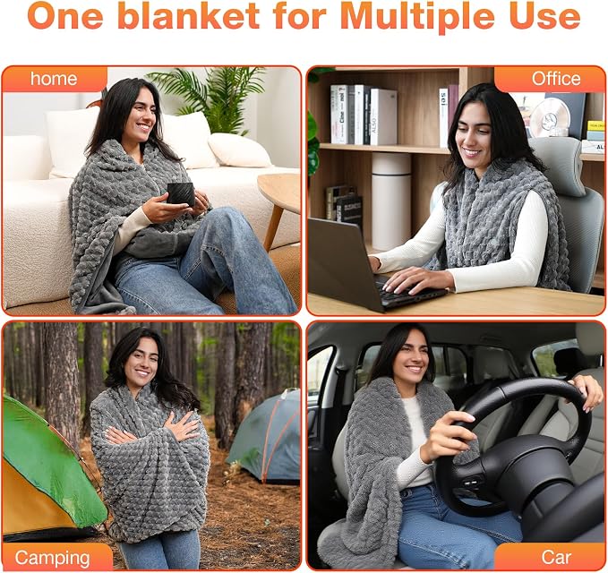 Portable Heated Blanket heated shawl Dual-Side Fast Heating Tech 3-in-1 Heated Vest, Machine Washable Car & Home Winter Essential Gift - Battery not Include