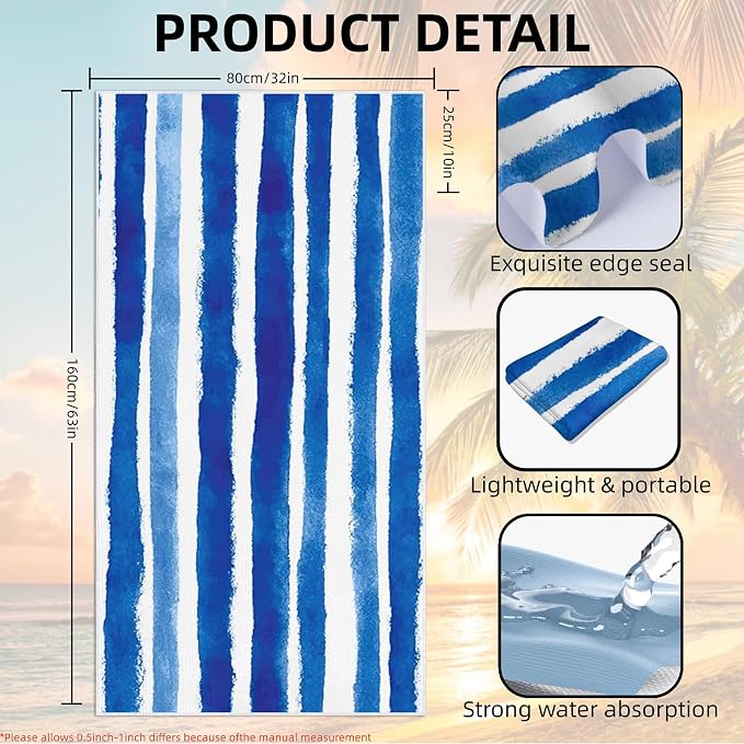 2 Pack Car Towel Seat Covers with Storage Bag, Multifunctional Towel for Gym Outdoor Sport, Picnic, Beach, Pet Dog Travel,Non-Slip Washable Car Seat Protector (Blue White Stripes)