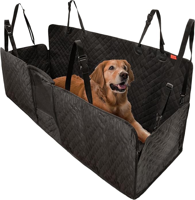 Dog Car Seat Cover for Back Seat - 100% Waterproof Dog Hammock - Padded Headrest and Mesh Window - Passenger Compatible Rear Car Seat Cover - Fits Trucks, SUVs, Cars