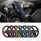 Leather Steering Wheel Cover – Black & Blue, Universal Fit 14.5-15 Inch, Microfiber Leather, Anti-Slip & Breathable Design for Men and Women