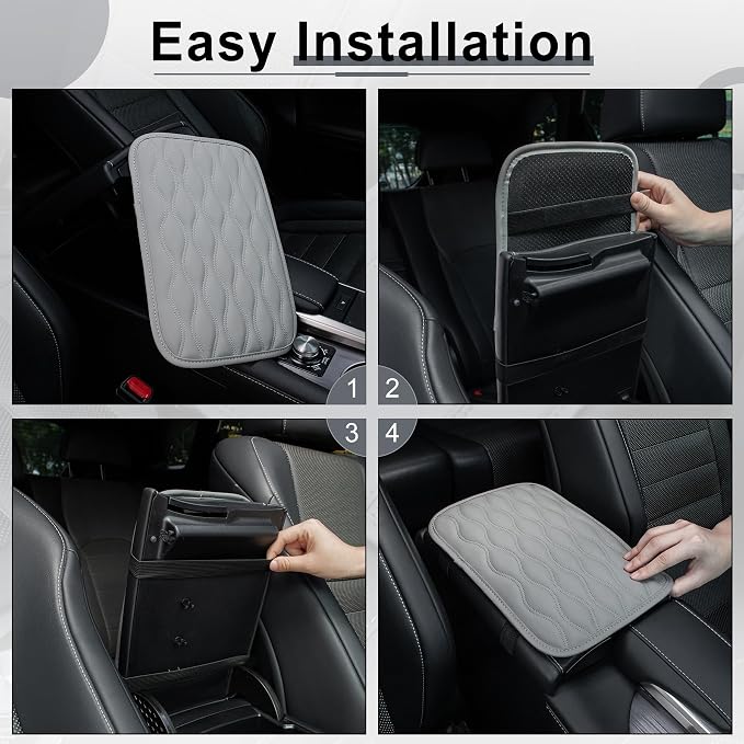 Car Center Console Cover, Upgraded Leather Car Armrest Cushion, Universal Waterproof Cushion Pad, Non-Slip Car Interior Accessories, Fits Most Sedans SUVs Trucks (Gray)