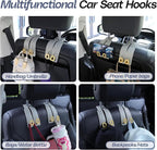 Car Headrest Hooks Universal Car Purse Hook Premium Leather and Alloy Twin Hook Car Seat Back Storage Hanger Hook for Purse Bags Cloth Drink Durable Holder Car Accessories (BH09-Grey-Gold)