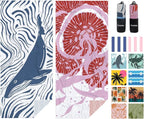2 Pack Microfiber Beach Towel, Quick Dry Travel Towel Large Sand Free Towel for Beach, Camping, Swim Pool, Gym, Sports& Yoga 71"x32", Whale& Jellyfish