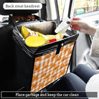 Car Trash Can Organizer Bin with Adjustable Strap for Back Front Seat Console Waterproof Leakproof Collapsible Portable 11 Inch Halloween Orange Plaid Pumpkin Heads