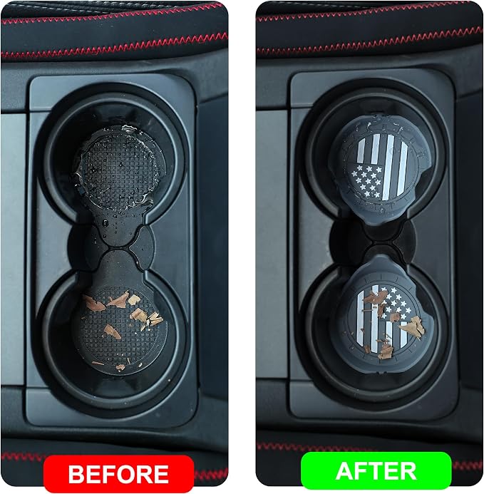 Car Cup Coaster Universal Non-Slip Silicone Cup Holder Insert Car Interior Accessories for Drink American Flag US Flag 2 Pack Grey
