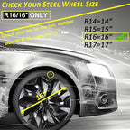 Hubcaps Wheel Cover Replacement R16 Size Hub Cap Universal-Fit Steel Wheel Rim Caps ABS Tire Covers for Most Cars Trucks Sedans SUV -Set of 4（16-inch，Black）